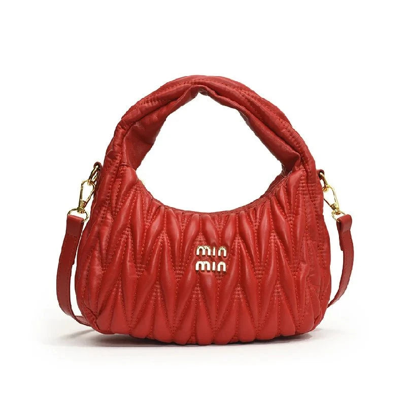 Pleated Cloud Women’s PU Leather Shoulder Bag - Stylish Crossbody with Removable Strap for Shopping & Daily Use by Luxe Ahmar – Available at LUXE AHMAR