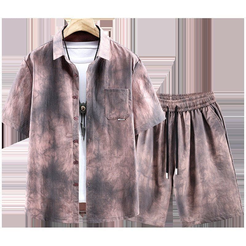 Plus - Size Men's Ice Silk Two - Piece Set – Short Sleeve Shirt & Shorts by LUXE AHMAR – Available at LUXE AHMAR