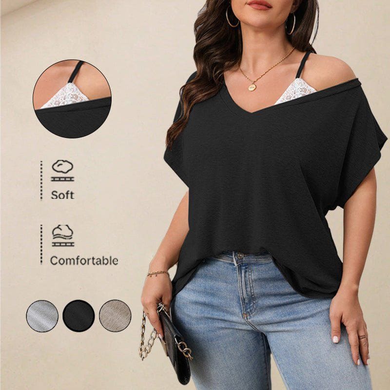 Plus Size Slant Shoulder Batwing Sleeve Top – Casual Solid Color Loose Fit Pullover by LUXE AHMAR – Available at LUXE AHMAR