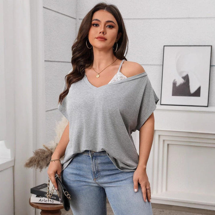 Plus Size Slant Shoulder Batwing Sleeve Top – Casual Solid Color Loose Fit Pullover by LUXE AHMAR – Available at LUXE AHMAR