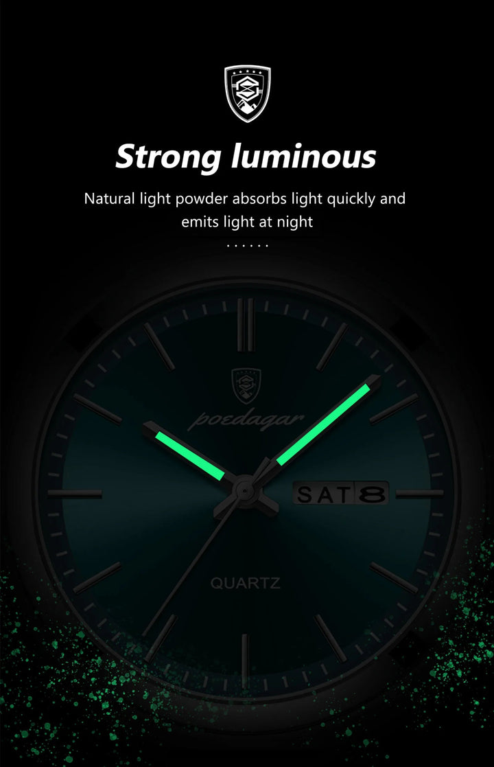 POEDAGAR Luxury Quartz Man Wristwatch Sport Men Watches Waterproof Luminous Date Week Stainless Steel Men's Watch Male Reloj+box by Luxe Ahmar – Available at LUXE AHMAR