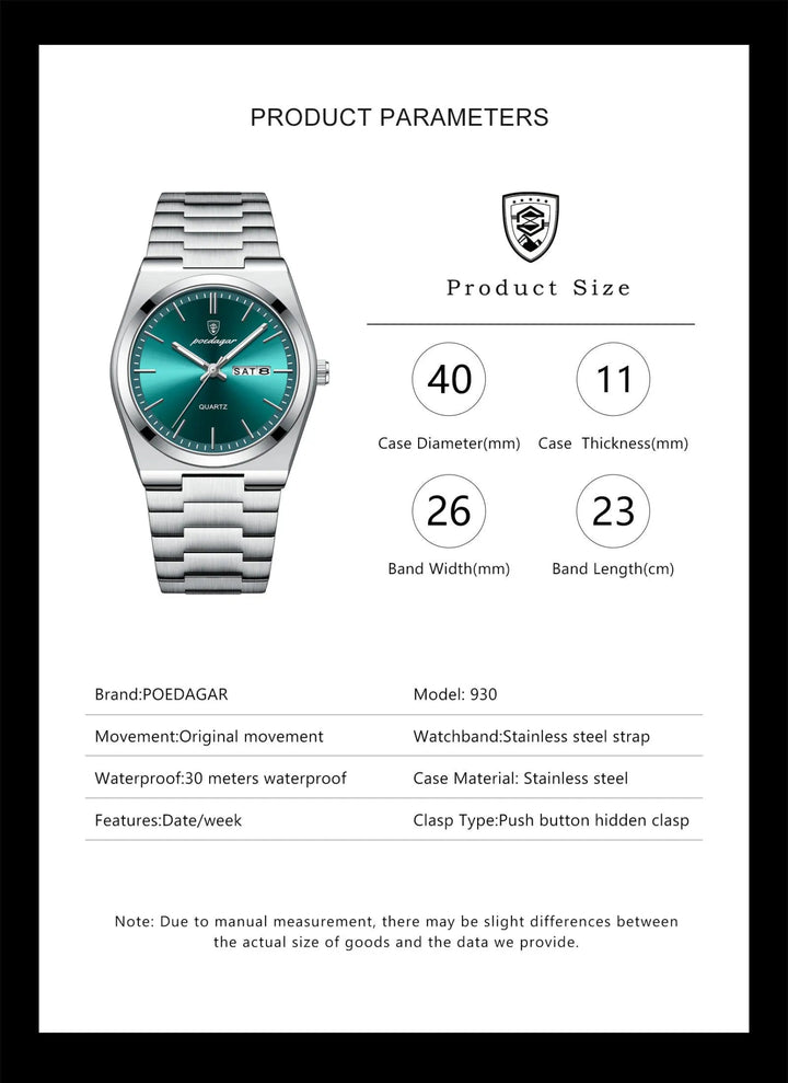POEDAGAR Luxury Quartz Man Wristwatch Sport Men Watches Waterproof Luminous Date Week Stainless Steel Men's Watch Male Reloj+box by Luxe Ahmar – Available at LUXE AHMAR