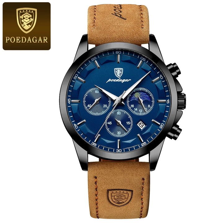 POEDAGAR Men's Luxury Sports Quartz Watch - Waterproof Chronograph with Luminous Hands & Leather Strap by Luxe Ahmar – Available at LUXE AHMAR