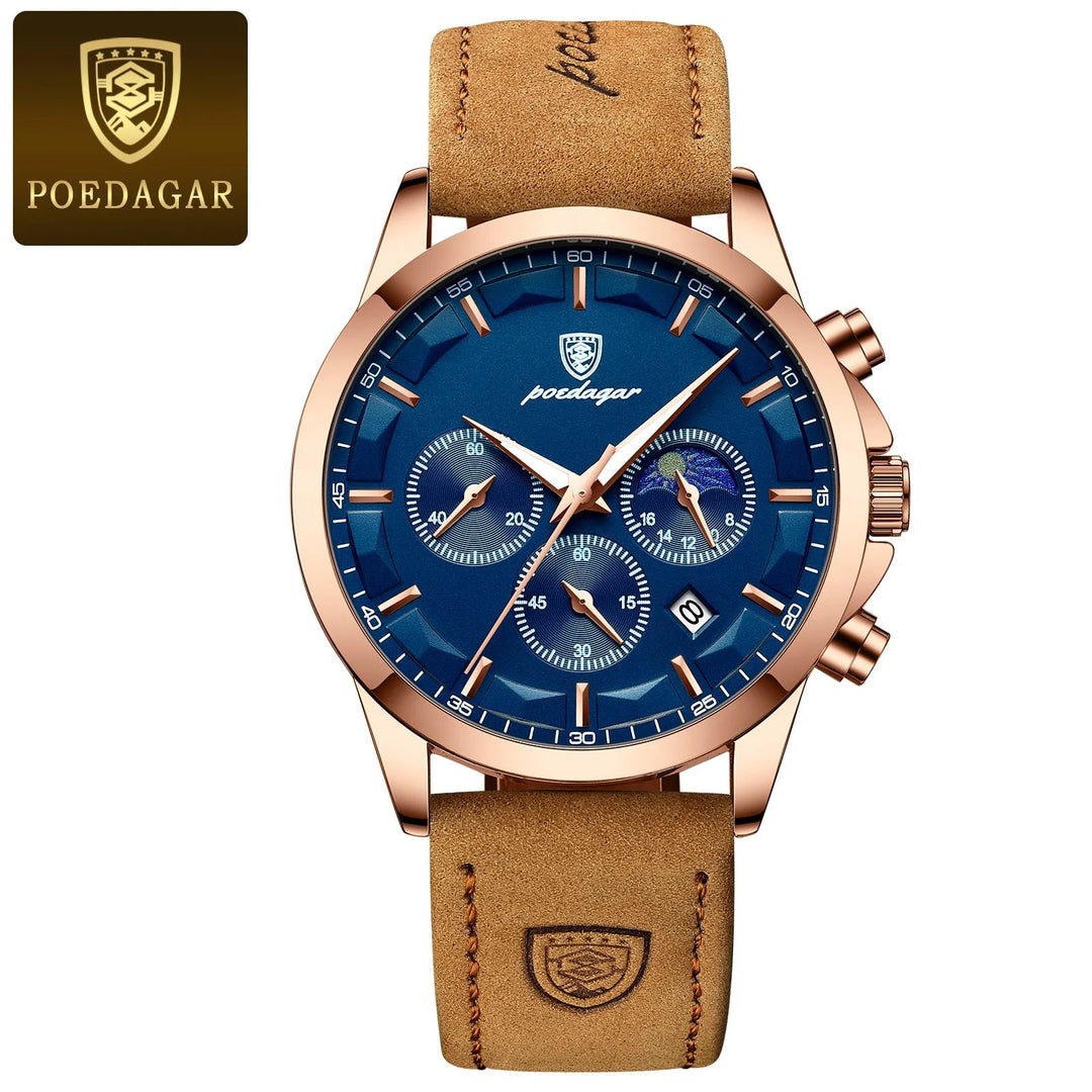 POEDAGAR Men's Luxury Sports Quartz Watch - Waterproof Chronograph with Luminous Hands & Leather Strap by Luxe Ahmar – Available at LUXE AHMAR