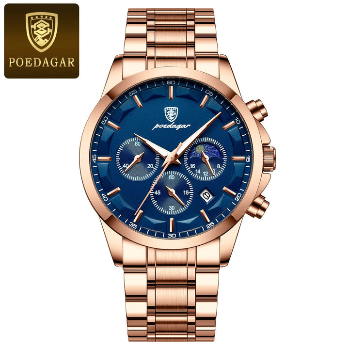 POEDAGAR Men's Luxury Sports Quartz Watch - Waterproof Chronograph with Luminous Hands & Leather Strap by Luxe Ahmar – Available at LUXE AHMAR