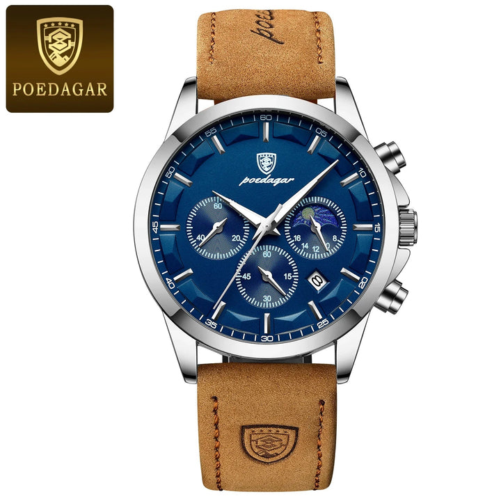POEDAGAR Men's Luxury Sports Quartz Watch - Waterproof Chronograph with Luminous Hands & Leather Strap by Luxe Ahmar – Available at LUXE AHMAR