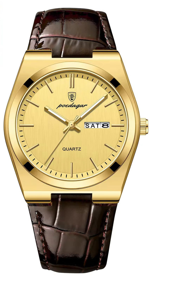 POEDAGAR Men's Luxury Waterproof Quartz Watch – Luminous, Leather Strap by Luxe Ahmar – Available at LUXE AHMAR