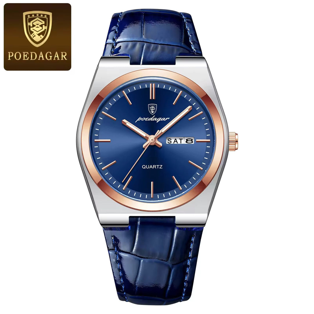 POEDAGAR Men's Luxury Waterproof Quartz Watch – Luminous, Leather Strap by Luxe Ahmar – Available at LUXE AHMAR