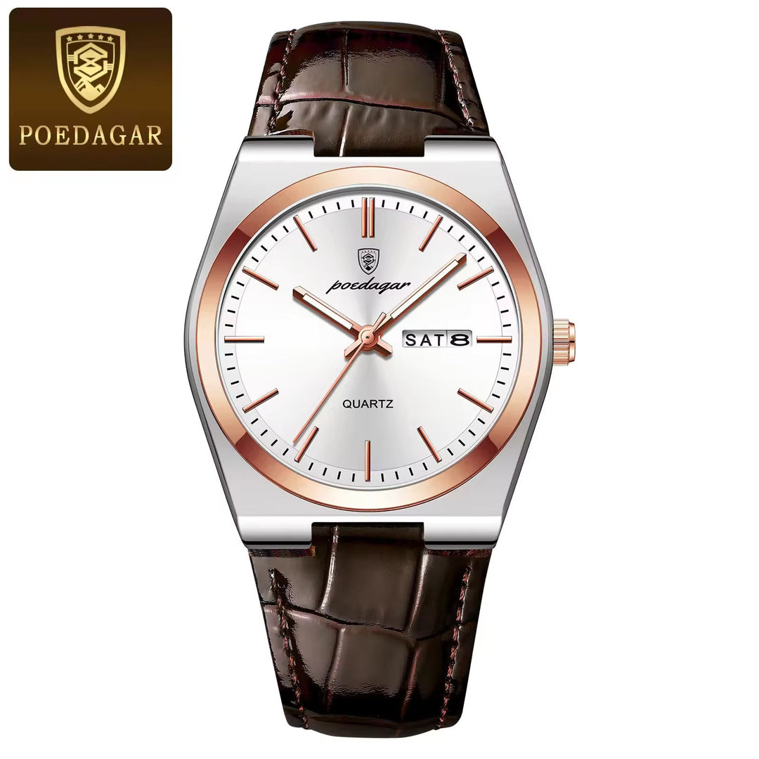 POEDAGAR Men's Luxury Waterproof Quartz Watch – Luminous, Leather Strap by Luxe Ahmar – Available at LUXE AHMAR