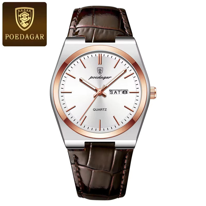POEDAGAR Men's Luxury Waterproof Quartz Watch – Luminous, Leather Strap by Luxe Ahmar – Available at LUXE AHMAR