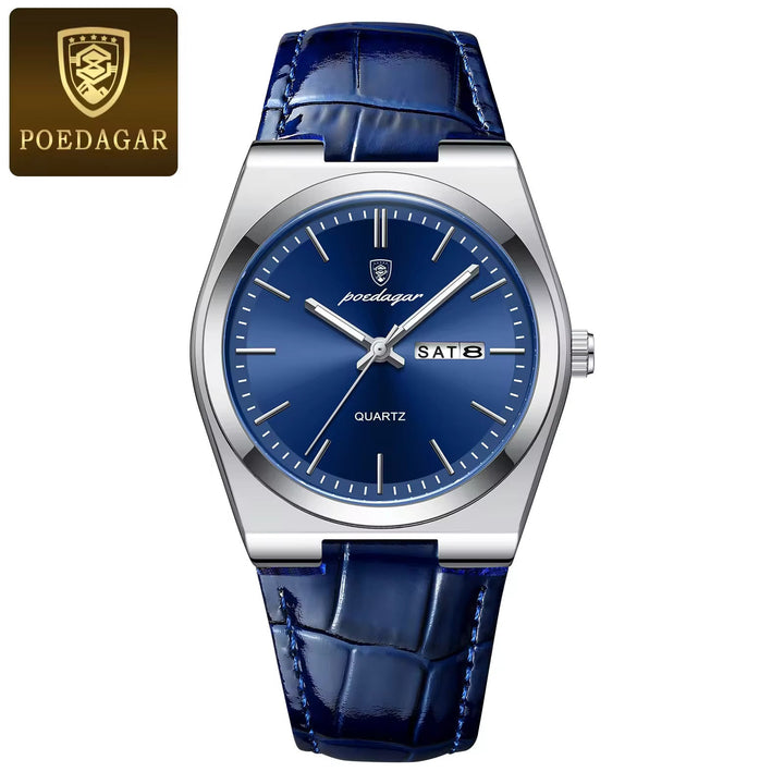 POEDAGAR Men's Luxury Waterproof Quartz Watch – Luminous, Leather Strap by Luxe Ahmar – Available at LUXE AHMAR