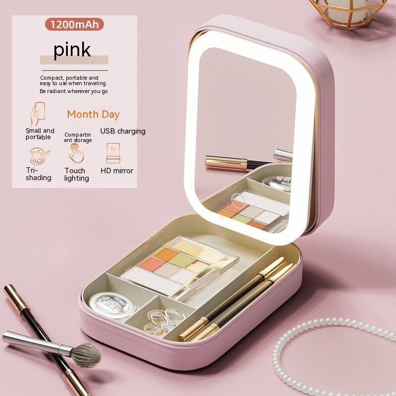 Portable Makeup Storage Box with LED Light Mirror – Touch Sensor, Adjustable Brightness, Travel Cosmetic Organizer by LUXE AHMAR – Available at LUXE AHMAR