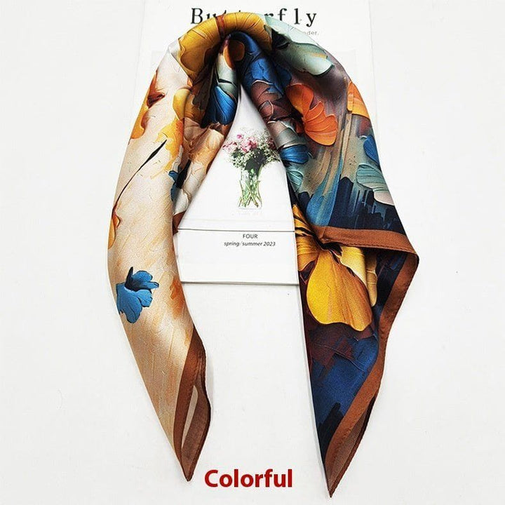 Premium Printed Silk Square Scarf – 50x50cm Elegant Fashion Accessory by LUXE AHMAR – Available at LUXE AHMAR