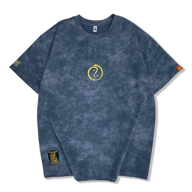 Premium Washed Cotton Embroidered Crew Neck T-Shirt – Men's Loose Fit by LUXE AHMAR – Available at LUXE AHMAR