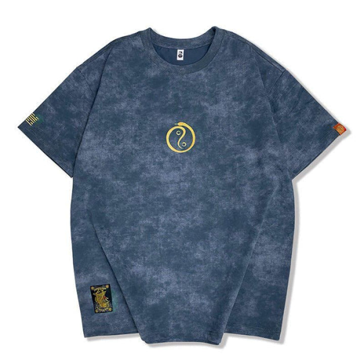 Premium Washed Cotton Embroidered Crew Neck T-Shirt – Men's Loose Fit by LUXE AHMAR – Available at LUXE AHMAR