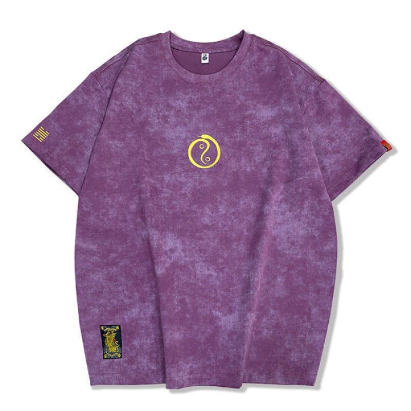 Premium Washed Cotton Embroidered Crew Neck T-Shirt – Men's Loose Fit by LUXE AHMAR – Available at LUXE AHMAR