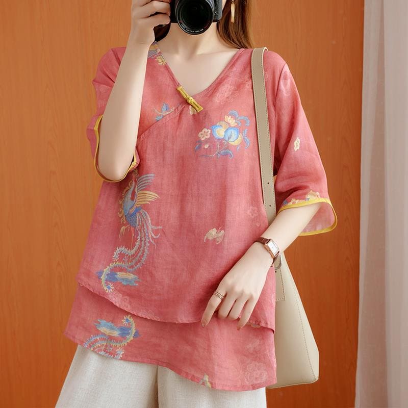 Retro Chinese Style Loose Summer Shirt – Anti - Aging Temperament Top for Women by LUXE AHMAR – Available at LUXE AHMAR
