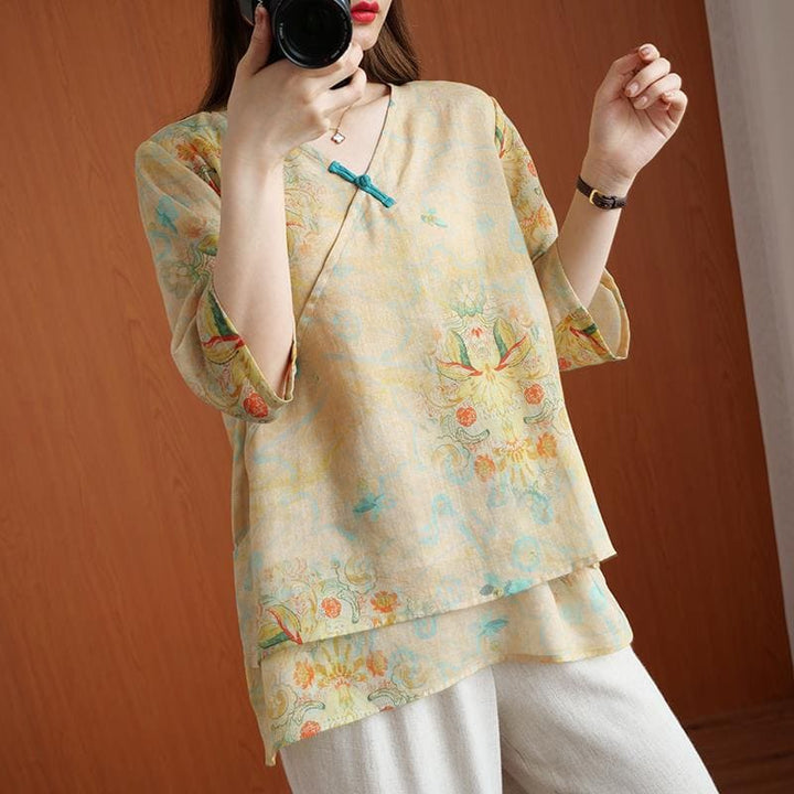 Retro Chinese Style Loose Summer Shirt – Anti - Aging Temperament Top for Women by LUXE AHMAR – Available at LUXE AHMAR