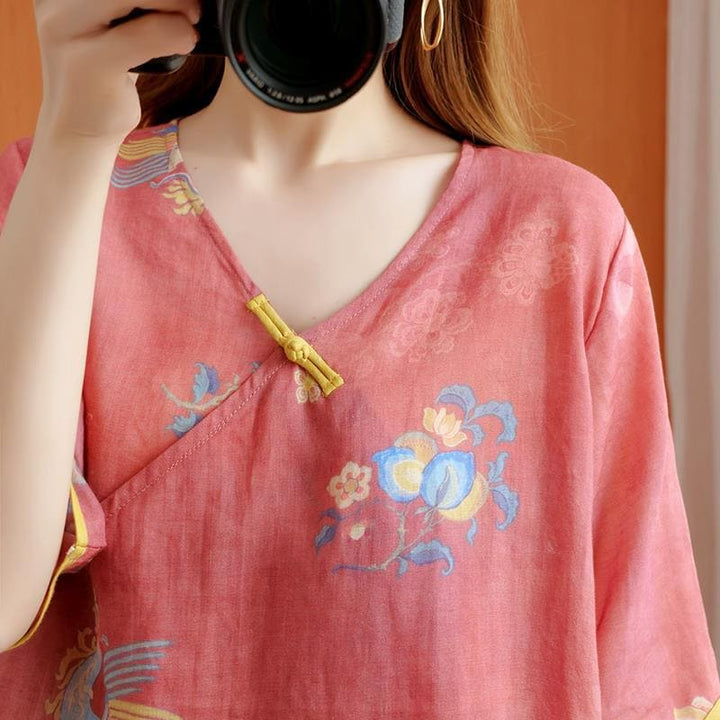 Retro Chinese Style Loose Summer Shirt – Anti - Aging Temperament Top for Women by LUXE AHMAR – Available at LUXE AHMAR