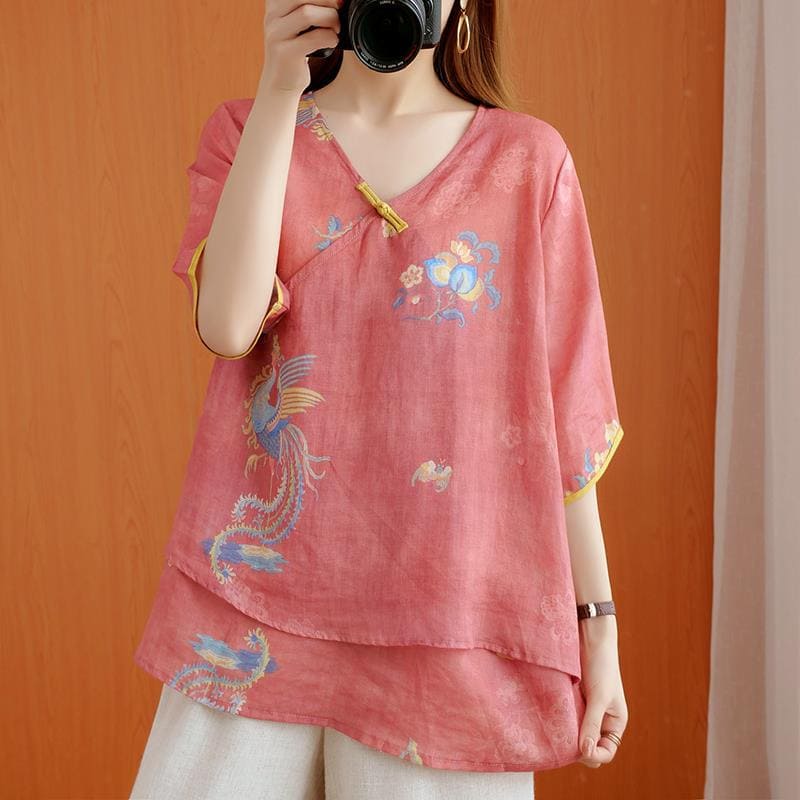 Retro Chinese Style Loose Summer Shirt – Anti - Aging Temperament Top for Women by LUXE AHMAR – Available at LUXE AHMAR