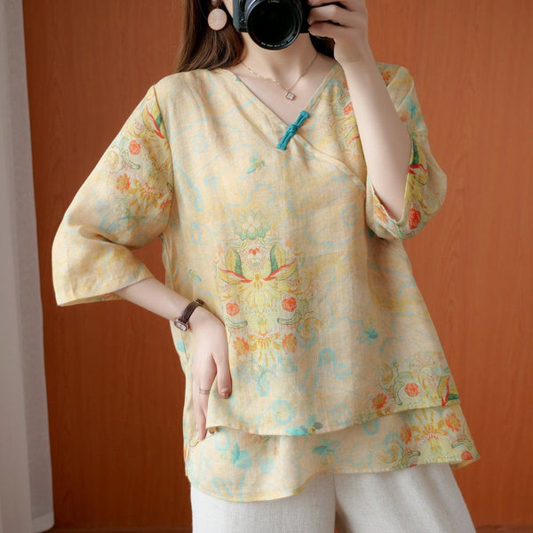 Retro Chinese Style Loose Summer Shirt – Anti - Aging Temperament Top for Women by LUXE AHMAR – Available at LUXE AHMAR