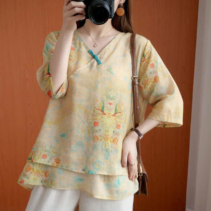 Retro Chinese Style Loose Summer Shirt – Anti - Aging Temperament Top for Women by LUXE AHMAR – Available at LUXE AHMAR