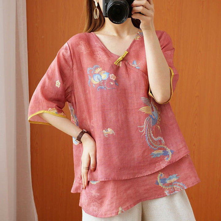 Retro Chinese Style Loose Summer Shirt – Anti - Aging Temperament Top for Women by LUXE AHMAR – Available at LUXE AHMAR