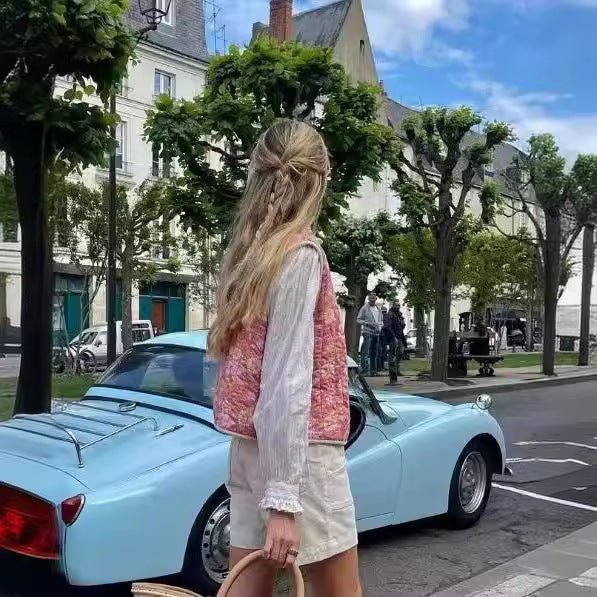 Reversible Autumn Floral Cotton Vest – Lightweight Double - Sided Streetwear Style for Women by LUXE AHMAR – Available at LUXE AHMAR