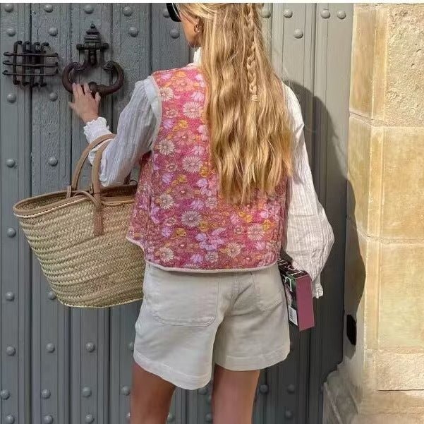 Reversible Autumn Floral Cotton Vest – Lightweight Double - Sided Streetwear Style for Women by LUXE AHMAR – Available at LUXE AHMAR
