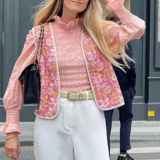 Reversible Autumn Floral Cotton Vest – Lightweight Double - Sided Streetwear Style for Women by LUXE AHMAR – Available at LUXE AHMAR