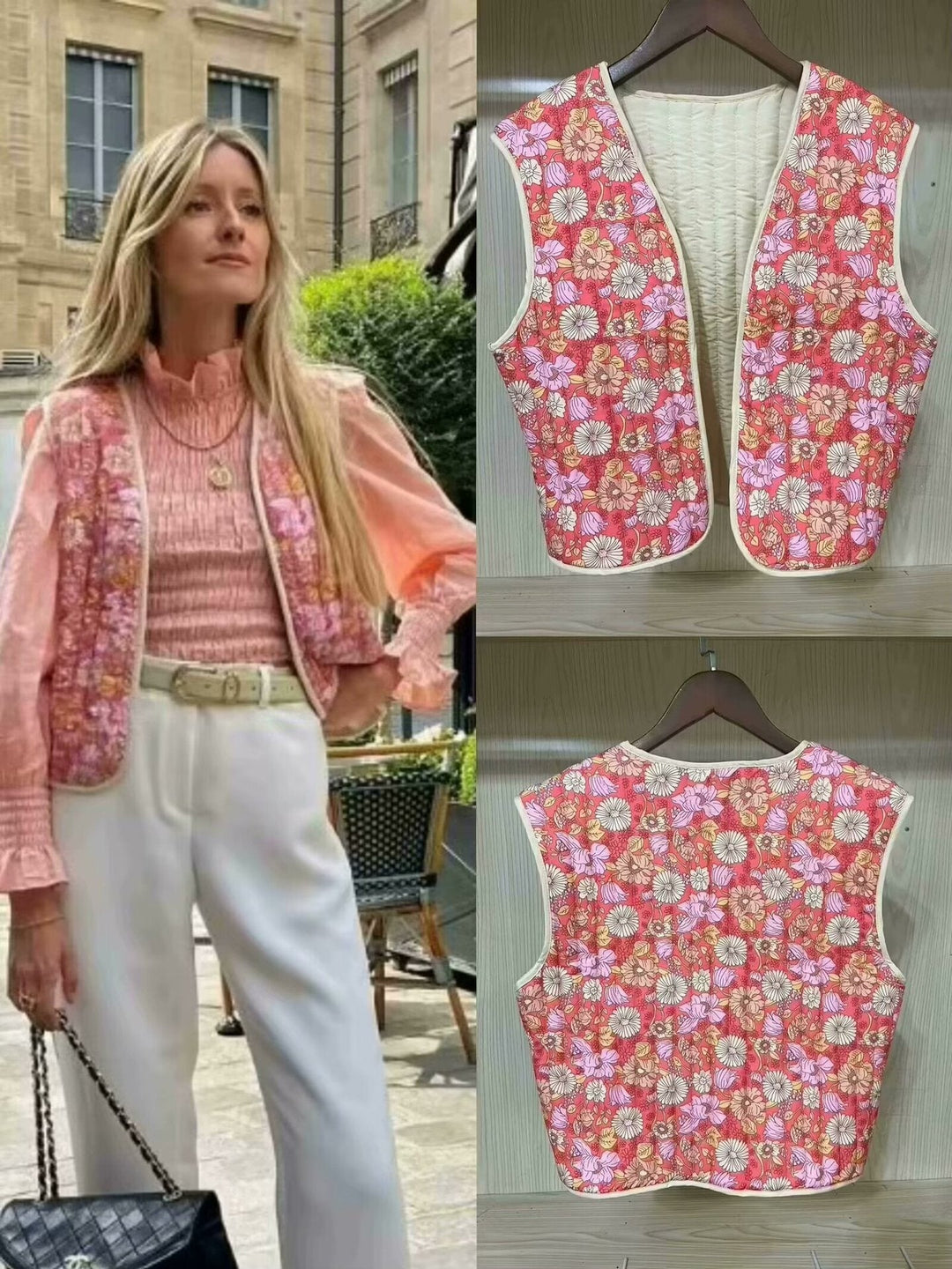 Reversible Autumn Floral Cotton Vest – Lightweight Double - Sided Streetwear Style for Women by LUXE AHMAR – Available at LUXE AHMAR