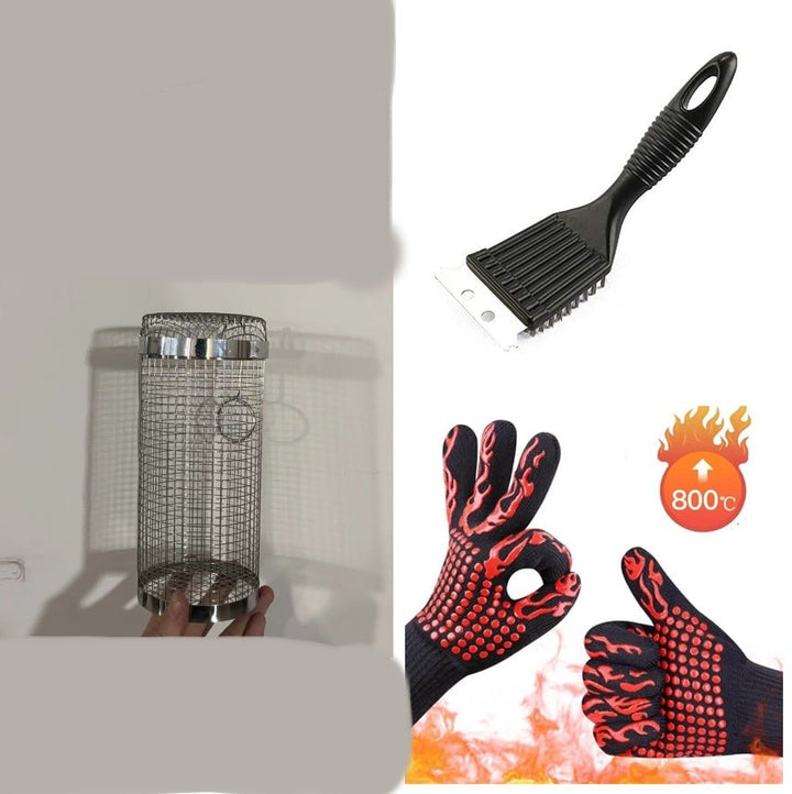 Rolling Grilling Basket – Portable BBQ Mesh Cylinder for Outdoor Grilling, Rotating Barbecue Rack with Handle for Vegetables & Meats by LUXE AHMAR – Available at LUXE AHMAR
