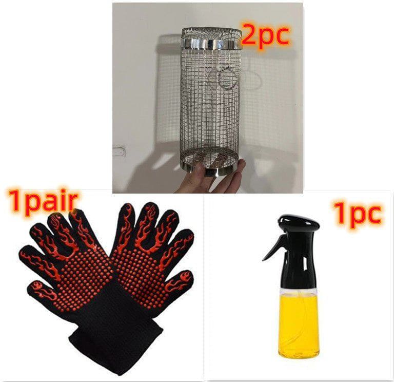 Rolling Grilling Basket – Portable BBQ Mesh Cylinder for Outdoor Grilling, Rotating Barbecue Rack with Handle for Vegetables & Meats by LUXE AHMAR – Available at LUXE AHMAR