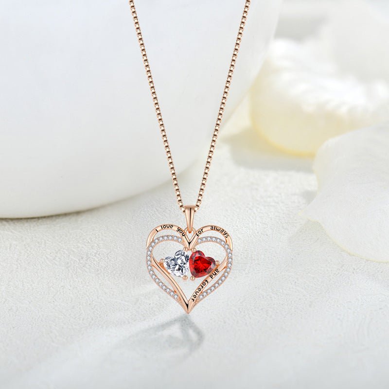 S925 Silver Double Love Necklace With Rhinestones Fashion Personality Heart - shaped Necklace Valentine's Day Gift by LUXE AHMAR – Available at LUXE AHMAR