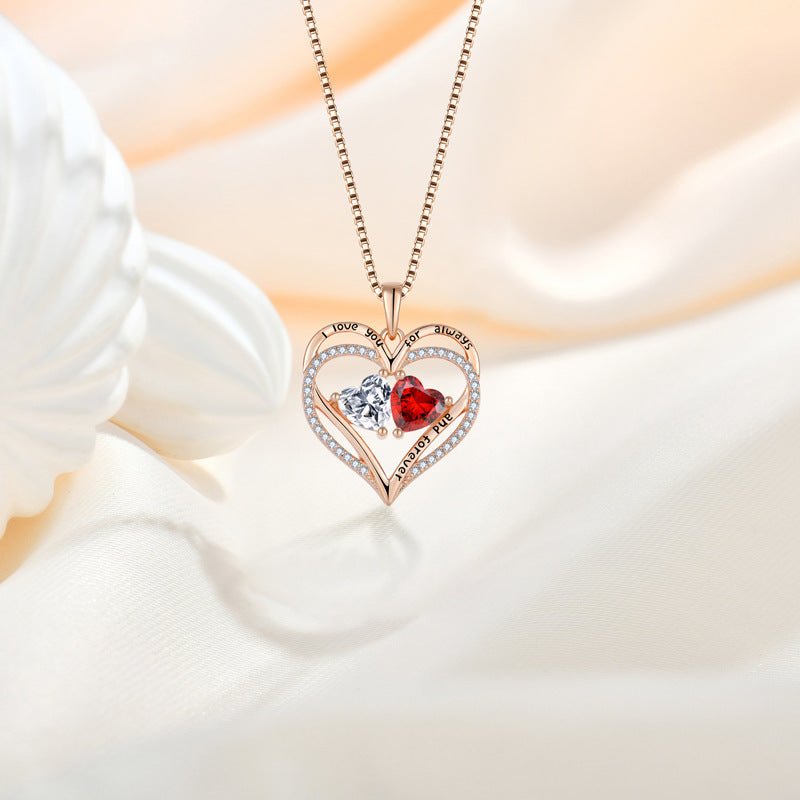 S925 Silver Double Love Necklace With Rhinestones Fashion Personality Heart - shaped Necklace Valentine's Day Gift by LUXE AHMAR – Available at LUXE AHMAR