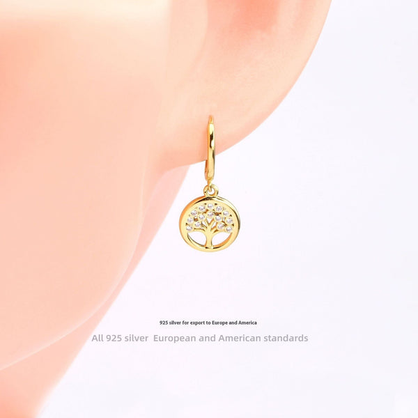 S925 Sterling Silver Inlaid Zircon Lucky Tree Earrings High Quality Gold Plated Ear Clip by LUXE AHMAR – Available at LUXE AHMAR