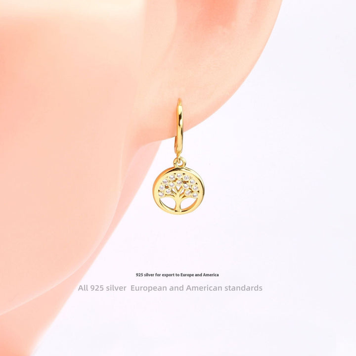 S925 Sterling Silver Inlaid Zircon Lucky Tree Earrings High Quality Gold Plated Ear Clip by LUXE AHMAR – Available at LUXE AHMAR