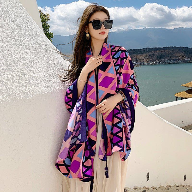 Sanya Seaside Holiday Shawl – Lightweight Women's Scarf for Summer Travel & Sun Protection by LUXE AHMAR – Available at LUXE AHMAR