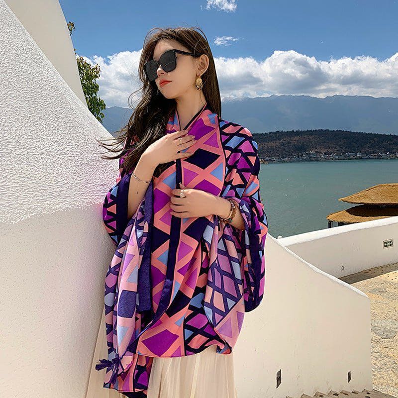 Sanya Seaside Holiday Shawl – Lightweight Women's Scarf for Summer Travel & Sun Protection by LUXE AHMAR – Available at LUXE AHMAR