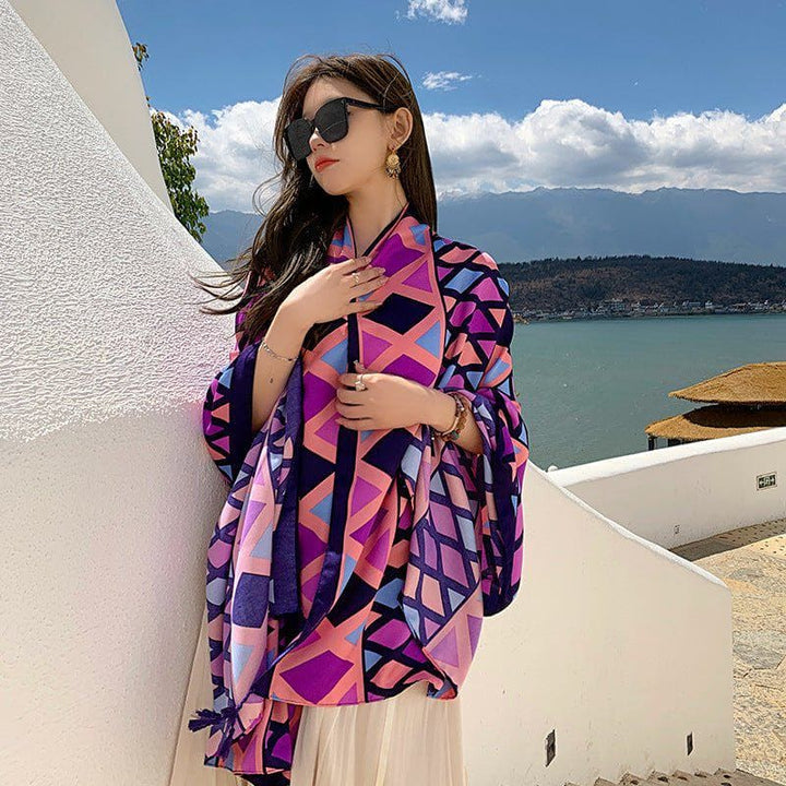 Sanya Seaside Holiday Shawl – Lightweight Women's Scarf for Summer Travel & Sun Protection by LUXE AHMAR – Available at LUXE AHMAR
