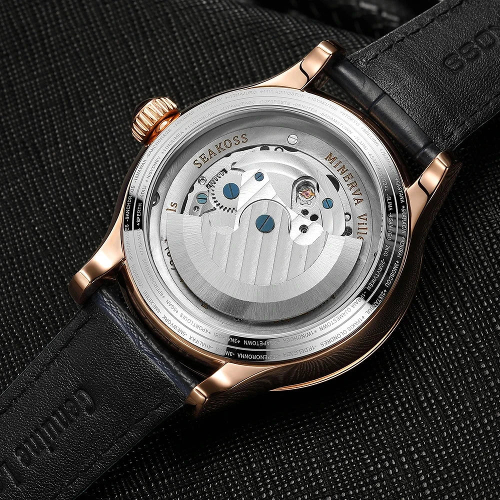 SEAKOSS Dual Earth Rotation Mechanical Watch for Men – Luxury 1963 Pilot Style Automatic Timepiece with Waterproof Design by Luxe Ahmar – Available at LUXE AHMAR