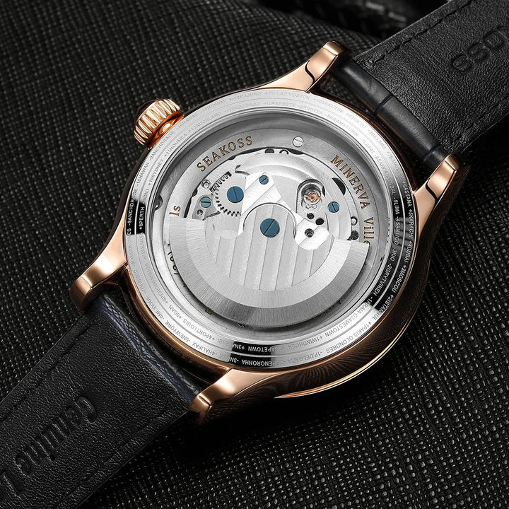 SEAKOSS Dual Earth Rotation Mechanical Watch for Men – Luxury 1963 Pilot Style Automatic Timepiece with Waterproof Design by Luxe Ahmar – Available at LUXE AHMAR