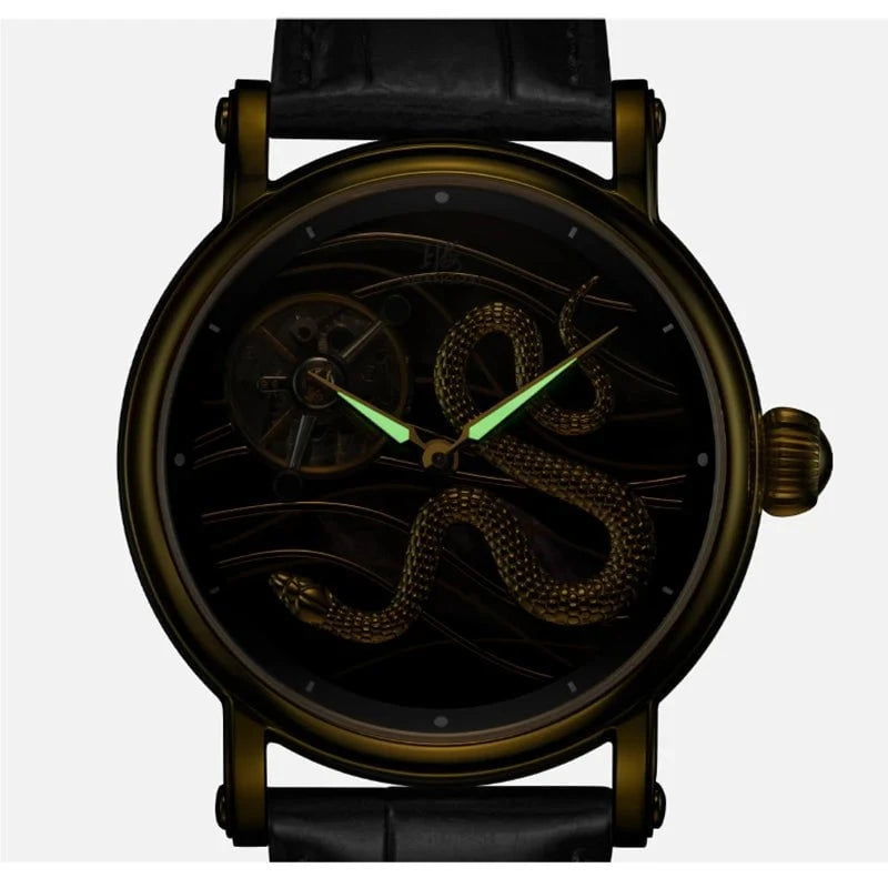 Shanghai Golden Snake Tourbillon Watch – Limited Edition Hand - Wound Mechanical Timepiece with Sapphire Crystal & Leather Strap by Luxe Ahmar – Available at LUXE AHMAR