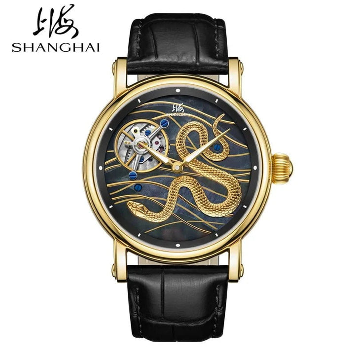 Shanghai Golden Snake Tourbillon Watch – Limited Edition Hand - Wound Mechanical Timepiece with Sapphire Crystal & Leather Strap by Luxe Ahmar – Available at LUXE AHMAR