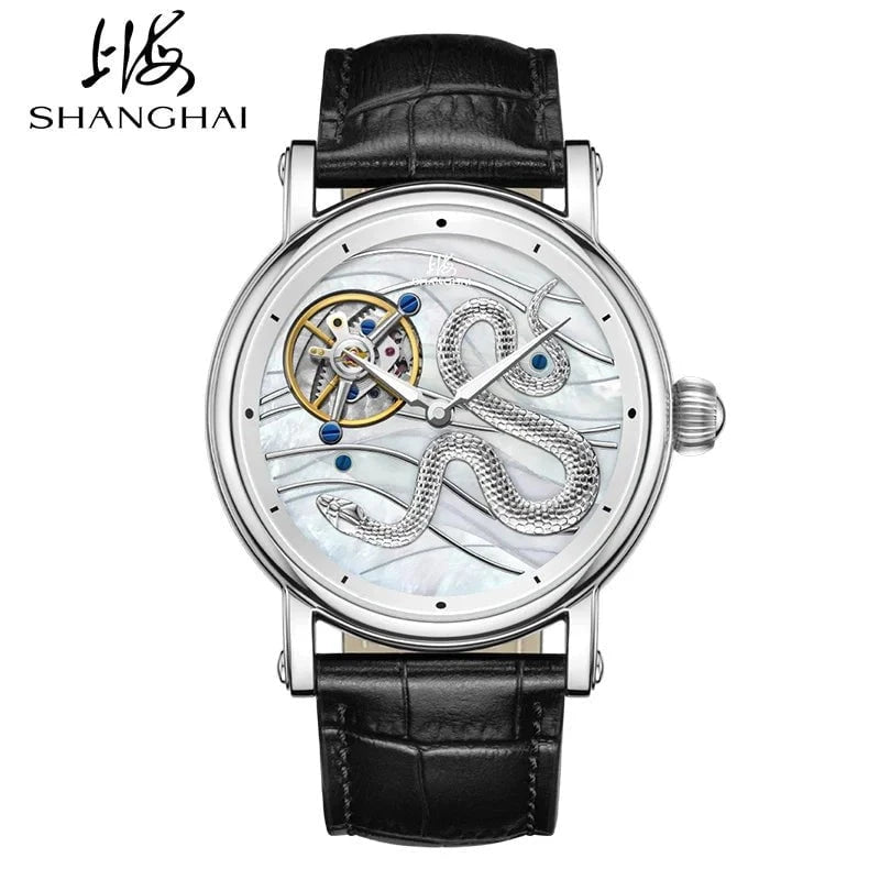Shanghai Golden Snake Tourbillon Watch – Limited Edition Hand - Wound Mechanical Timepiece with Sapphire Crystal & Leather Strap by Luxe Ahmar – Available at LUXE AHMAR