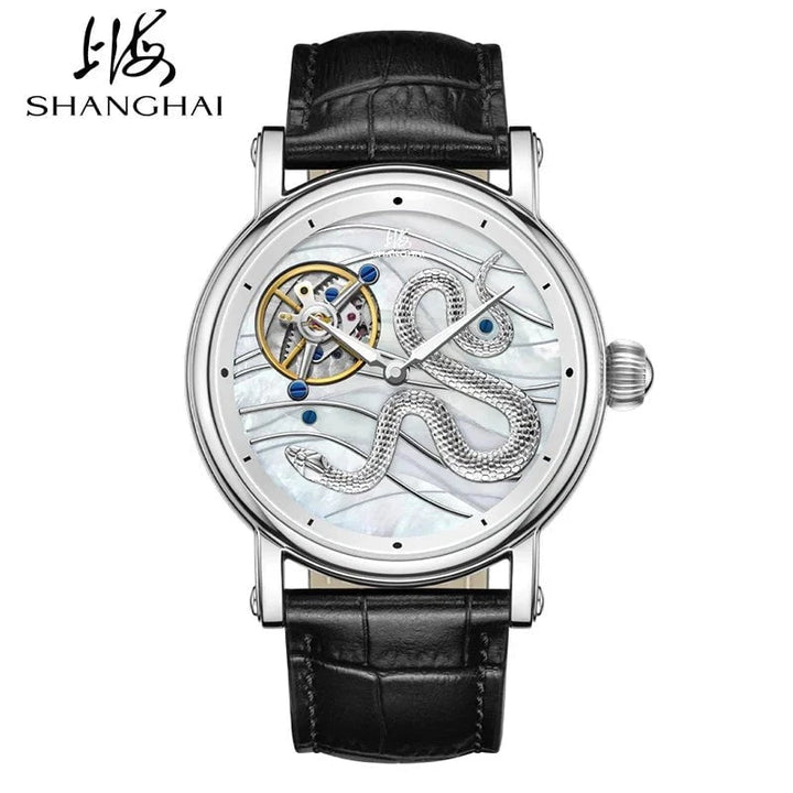 Shanghai Golden Snake Tourbillon Watch – Limited Edition Hand - Wound Mechanical Timepiece with Sapphire Crystal & Leather Strap by Luxe Ahmar – Available at LUXE AHMAR