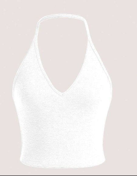 SHEIN EZwear White Rib - Knit Halter Crop Top – Backless Summer Casual by LUXE AHMAR – Available at LUXE AHMAR