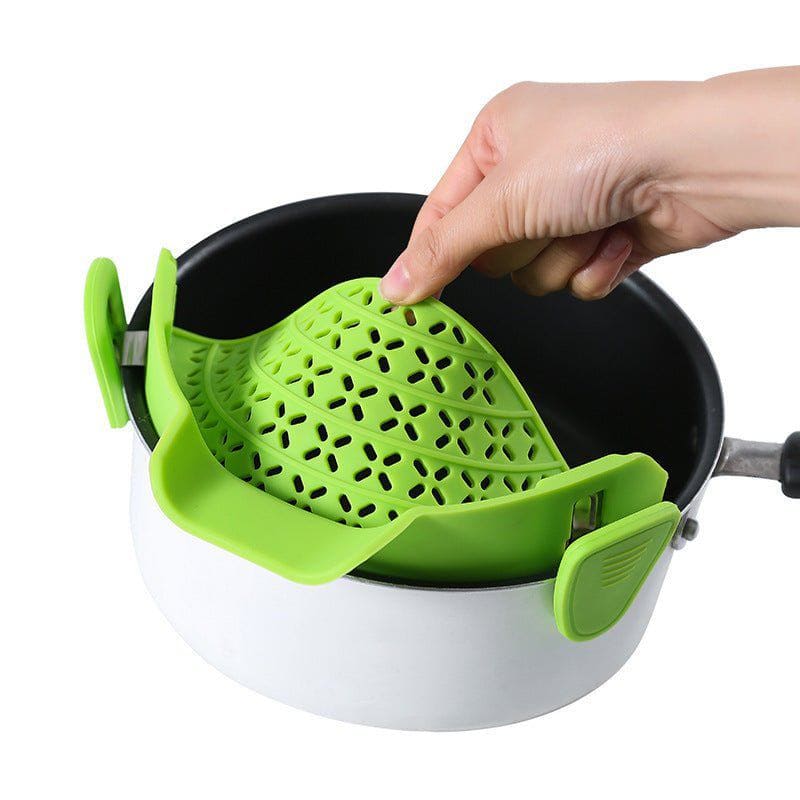 Silicone Pot Side Drain Stopper – Leak - Proof Clip - On Strainer for Kitchen Cooking by LUXE AHMAR – Available at LUXE AHMAR