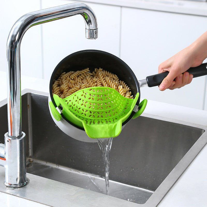 Silicone Pot Side Drain Stopper – Leak - Proof Clip - On Strainer for Kitchen Cooking by LUXE AHMAR – Available at LUXE AHMAR