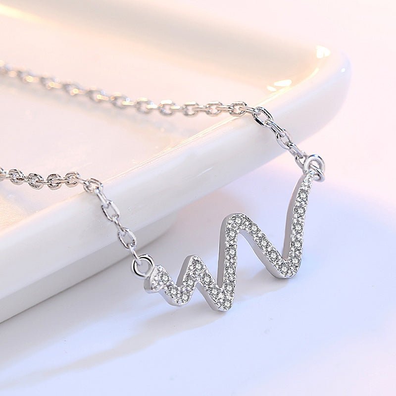Silver Necklace Korean Lightning Necklace Female Simple ECG Decoding Short Necklace Clavicle Chain With Jewelry by LUXE AHMAR – Available at LUXE AHMAR